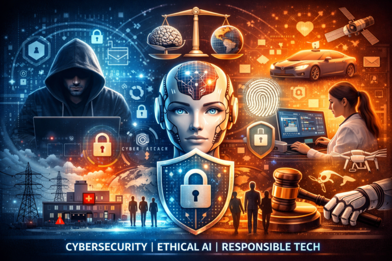 create unique image about Cybersecurity, Ethical AI & Responsible Tech: Safeguarding the Digital Future